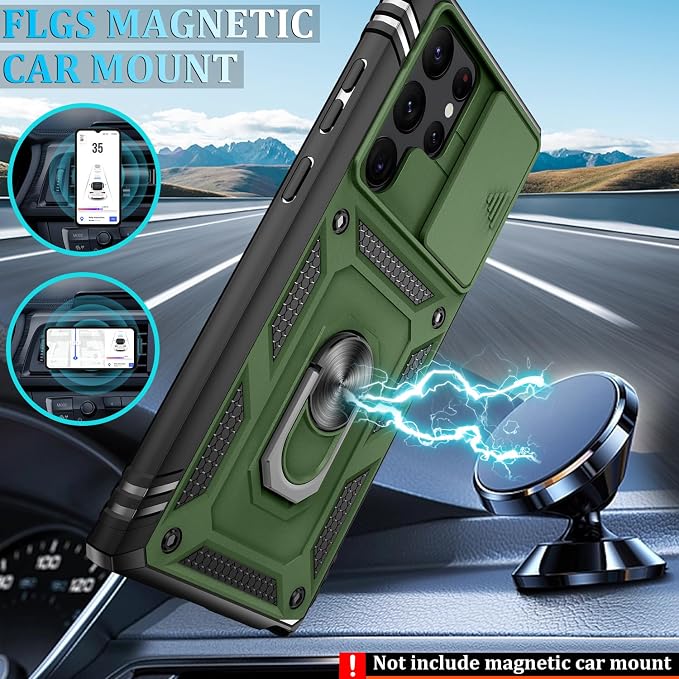Gritup for Galaxy S22 Ultra Case Military-Grade Shockproof with Kickstand | with 2 PCS Screen Protector, Slide Camera Cover, Heavy Duty Outdoor Protection Funda para Samsung S22 Ultra Cover,Green+Black - Image 6