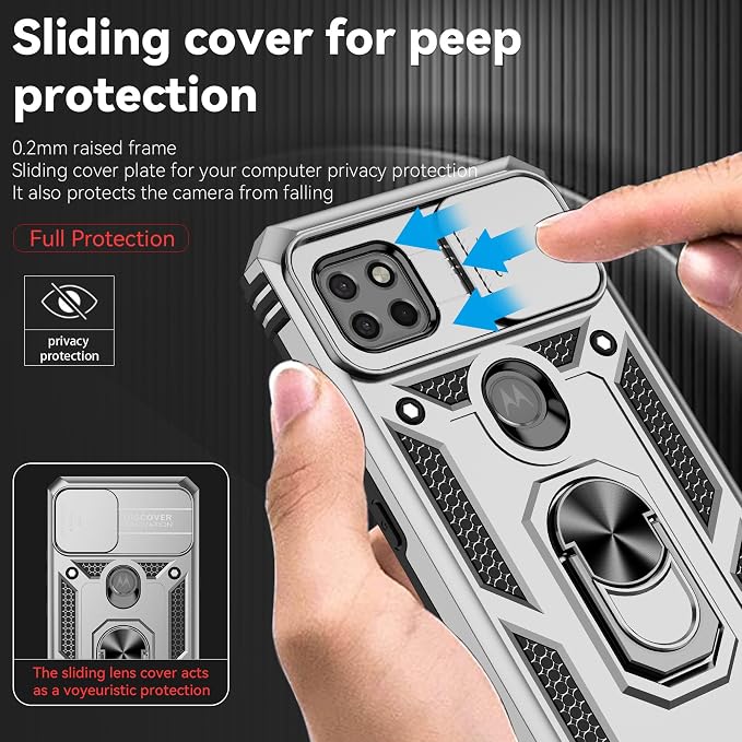 Cellular Phone Case for Moto One 5G Ace, Military Grade Shockproof with Kickstand, Grey - Image 5
