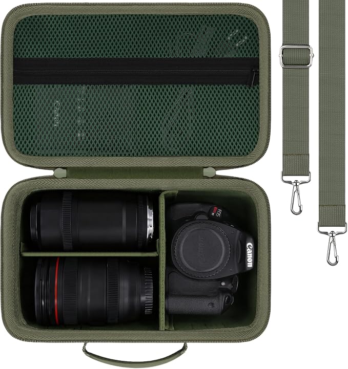 khanka Camera Case for Canon EOS Rebel R6 V/T7/T100/T6/R50/R100/R5/R7/R8/R6 Mark II/SL3 DSLR Camera,Travel Carrying Case for Canon EOS Rebel Camera and 18-55mm/18-45mm Lens(Military Green Case) by khanka