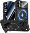 Goton 3 in 1 for iPhone 17 Pro Case with Privacy Screen Protector Black | Glass Camera Lens Protector,Compatible for MagSafe,Invisible Kickstand, Shockproof Phone Cover for iPhone 17Pro by Goton