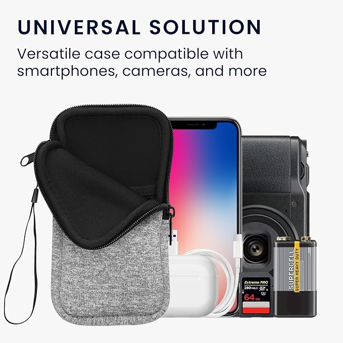 kwmobile Universal Phone Pouch Size XXL - 7" - Neoprene Smartphone Pouch with Zip - Water-Repellent Mobile Phone Case - Sleeve in Light Grey/White - Image 4
