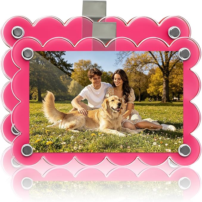 Nirvany 2Pcs Magnetic Car Visor Photo Holder, Scalloped Pink, 2.4 x 3.5 in | Clear Acrylic Car Picture Frame, Personalized Picture Frame Clip for Sun Visor, For Family, Pets, Travel Photos by Nirvany-MakeACoolLifeForU