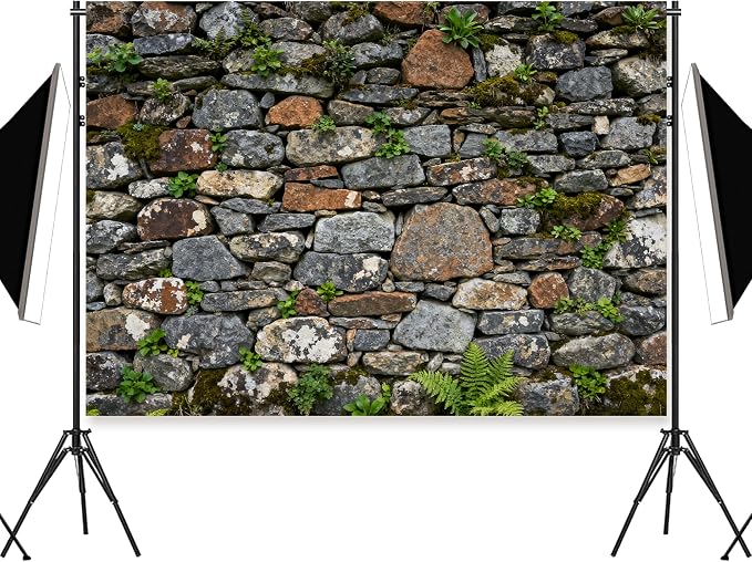 10x6.5ft Brick Stone Wall Backdrop Stone Wall Greenery Banner | Stone Backdrop for Photo Background Wedding Kids Birthday Photo Studio Vinyl Prop - Image 3