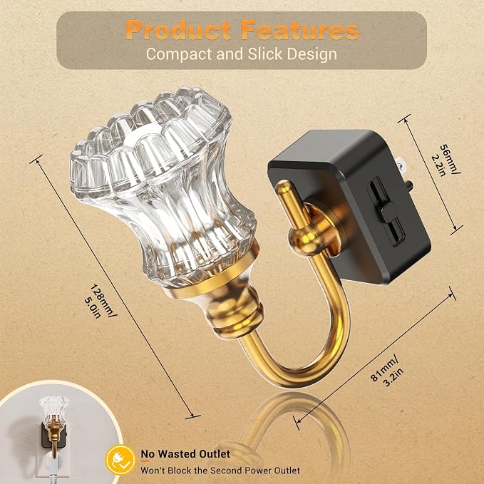 JandCase Night Light, Night Lights Plug into Wall, Glass Floral Nightlight | 0-100LM Dimmable LED Flower Nightlights, Dusk to Dawn Sensor, 1W Vintage Nite Light for Bathroom Hallway Gift Vanity Decor - Image 6