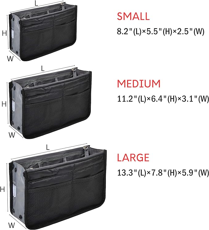 Vercord Purse Organizer Insert for Handbags Bag Organizers Inside Tote Pocketbook Women Nurse Nylon 13 Pockets Black Small - Image 3