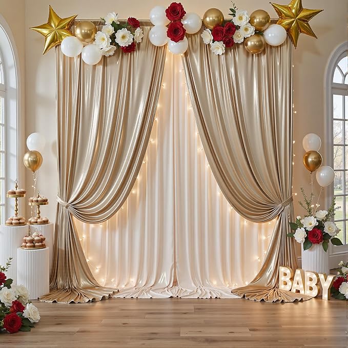 20x10FT Champagne Sequin Backdrop Curtain for Party - 4 Panels 5x10FT Wrinkle-Free Shimmer Drapes for Birthday, Wedding, Christmas, Decorations & Photography - Image 4
