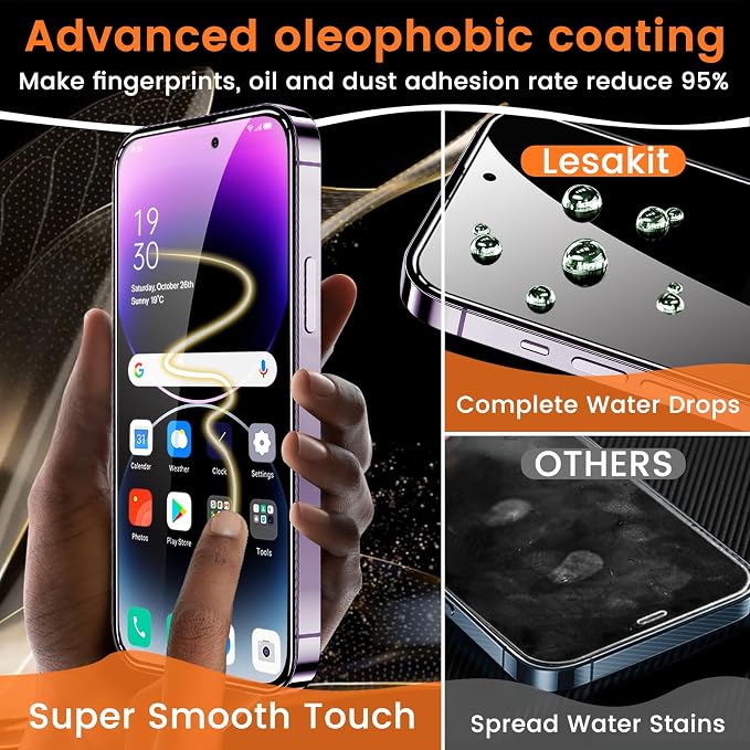 Lesakit 3+3 Pack Privacy Screen Protector for iPhone 14 Pro Max 6.7-Inch with 3 Pack Camera Lens Protector, Anti Spy Tempered Glass Film 9H Hardness Bubble Free Case Friendly - Image 6