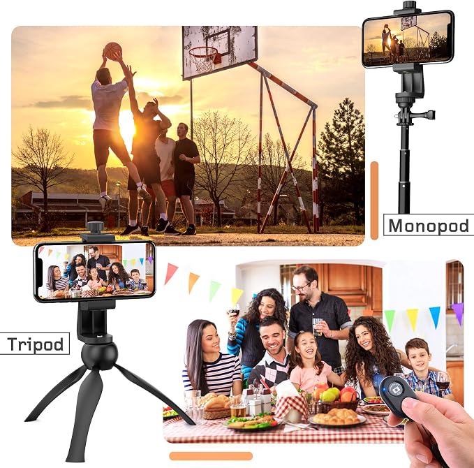 Universal Phone Tripod Mount Adapter with Ｗireless Camera Remote , Cell Phone Holder with Adjustable Clamp for Selfie Stick Monopod Compatible with iPhone, Samsung and so on , Wrist Strap Included - Image 6