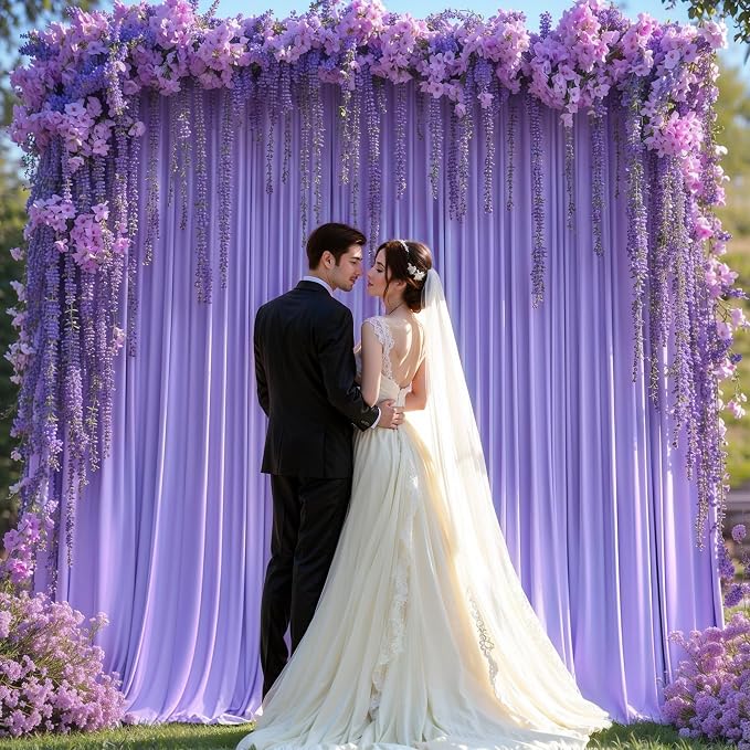 Lavender Backdrop Curtain 2 Panels-Wrinkle-Free Champagne Curtains Polyester Photography Drapes for Baby Shower Birthday Party Photo Background Backdrop Stand- 8 X10FT (Lavender) - Image 2