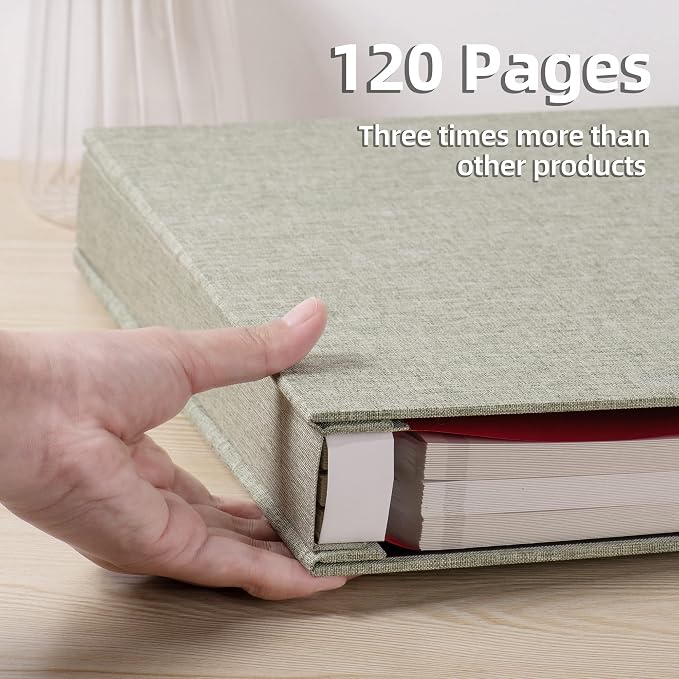 Large Photo Album Self Adhesive 4x6 5x7 3x5 8.5x11 Scrapbook Magnetic Album DIY Scrap Book Length 13 x Width 12.8 (Inches) 120 Sticky Pages Linen Cover DIY Photo Album (Grass Green) - Image 5