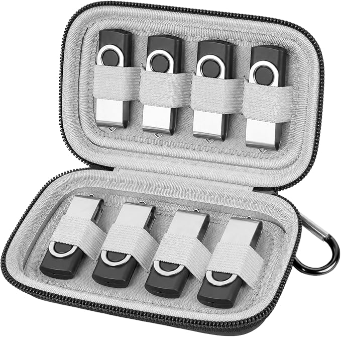 ALKOO Flash Drive Case USB Storage Case, Thumb Drive Holder, Holds 8, Black | Hard Shell, 8 Elastic Slots for USB Drives and SD/Memory Cards, Portable Travel and Office Organizer, Case Only, Black by ALKOO