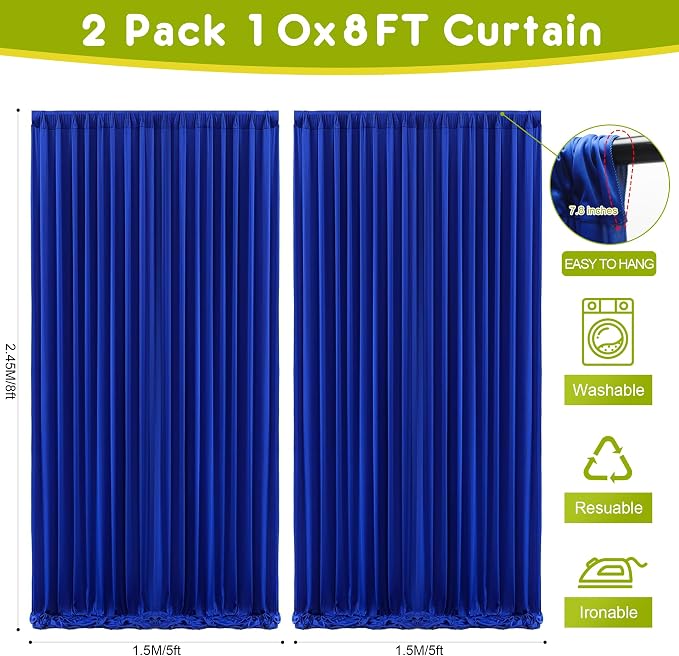 Royal Blue Backdrop Curtain Drapes for Parties, 2Pack 10x8FT | Wrinkle Free Polyester Curtain Backdrop Draping Fabric for Backdrop Photoshoot Birthday Party Background,4 Panel 5x8FT - Image 2