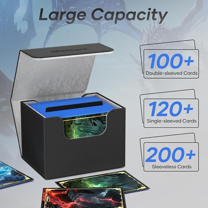 Mlikero Card Deck Box, Commander Deck Box Holds 100+ Double-Sleeved Cards with 2 Dividers, Leather Magnetic Closure Card Box Fit for MTG, TCG (Black) - Image 2
