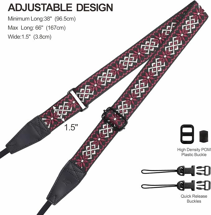 Padwa Lifestyle Adjustable Camera Strap - 1.5" Top Layer Cowhide Head Camera Straps for Photographers, Cotton Adjustable Neck Shoulder & Crossbody Strap Quick Release for All Cameras and Binoculars - Image 7