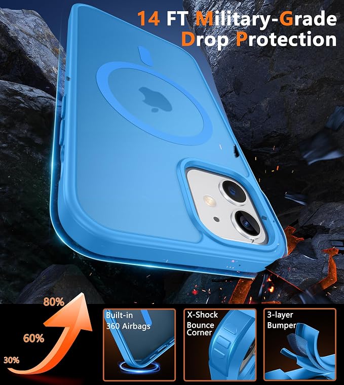 FNTCASE for iPhone 12/iPhone 12 Pro Case Ice Blue: Fit for MagSafe | Translucent Magnetic Camera Protection Slim Cases, 14FT Military Grade Drop Tested, Matte Shockproof Cover - Image 5