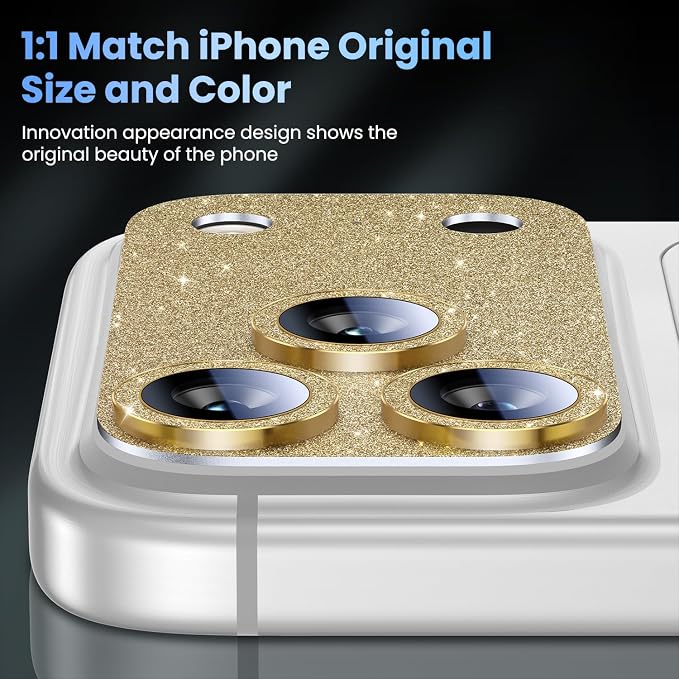 Uyiton for iPhone 17 Pro Max Camera Lens Protector, Metal Frame Glass Cover | Not Easy to Break, Strong Adsorption, Case-Friendly, Metal 9H Sapphire Glass Rear Camera Screen Cover, Glitter Gold - Image 5