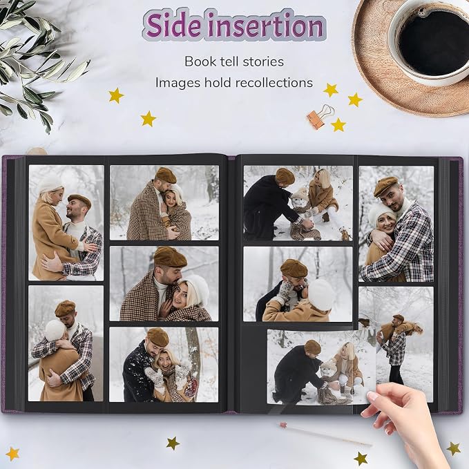 Popotop 4x6 Photo Album 1000 Pictures, Linen Hardcover, Reinforced Spine | Extra-Large 1000-Photo Capacity, Acid-Free PP Slip-In Pockets, 5 Photos per Page, Black Inner Pages, No Memo Space - Image 5