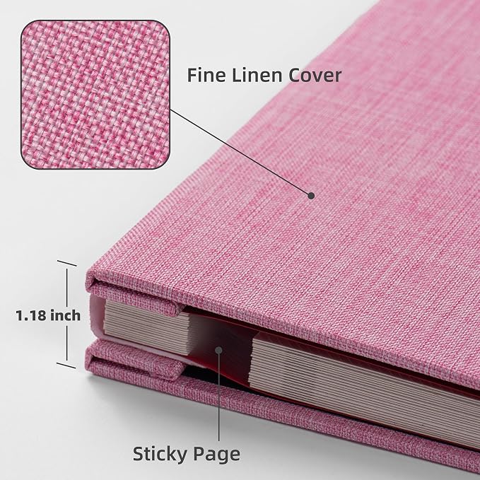 HoneyTolly Large Photo Album Self Adhesive, DIY Scrapbook Album for 4x6 8x10 Pictures, 40 Pages Linen Cover Memory Book, Ideal Gift for Family Travel Wedding Baby Christmas Anniversary(Pink) - Image 6