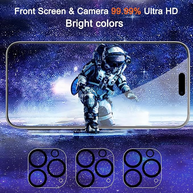 Ferilinso 3 Pack Screen Protector for iPhone 16 Pro Max, Tempered Glass | 9H+ Hardness, Military-Grade Shatterproof, HD Clear, Case Friendly, Easy Installation Bubble Free, with Camera Lens Protector - Image 7