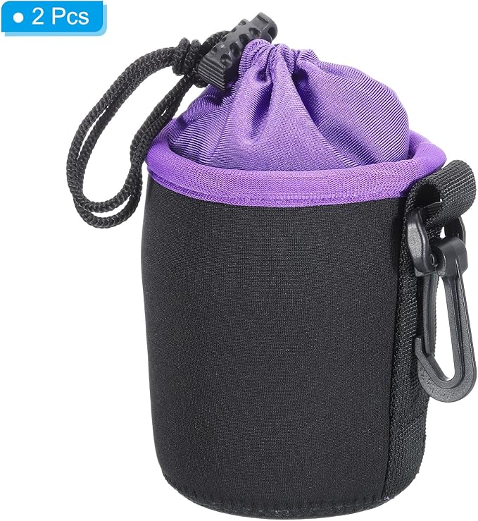 PATIKIL Camera Lens Bag, 2 Pcs 3" ID x 3.9" H Cylindrical Drawstring Lens Pouch with Thick Protective Neoprene, Lens Case for DSLR Camera Lens, Water Coffee Cups Black, Purple - Image 3