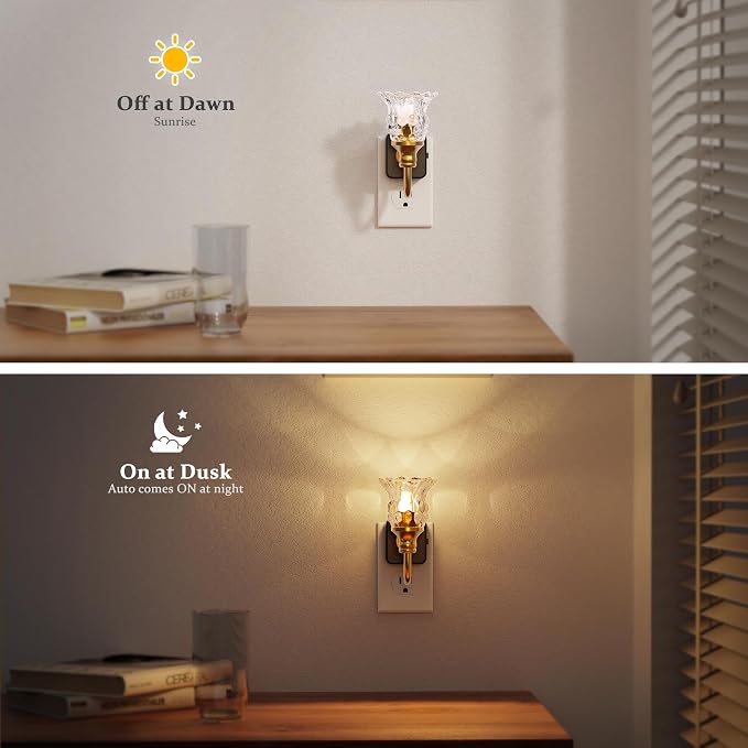 JandCase Night Light, Floral Night Lights Plug into Wall, Glass Nightlight | 0-100LM Dimmable Flower LED Nightlights with Light Sensor, 1W Vintage Nite Light for Bathroom Hallway Gift Vanity Decor - Image 2