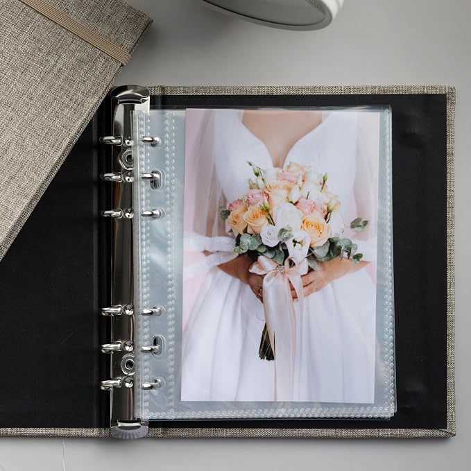 Photo Album For 2X6 Photo Booth Slip In Strips And 4X6 Pictures - 6 Ring Notebook Binder With 20 2 By 6 Sleeves - Fits 80 Photobooth Prints (FLAX BEIGE - LINEN HARDCOVER, 4X6) by SMILEWAVE