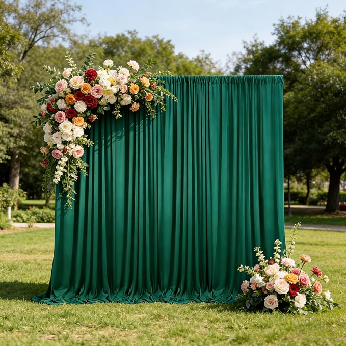 10ft x 10ft Green Backdrop Curtains for Parties, Polyester Fabric Backdrop Drapes with Rod Pockets for Weddings, Birthday, Halloween, Photography, Christmas Party Background Curtain, 2 Panels - Image 4