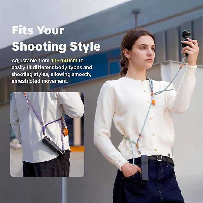 PGYTECH Camera Strap for DJI Osmo Pocket 4/3/Xtra Muse/Insta360 Luna Ultra | 2-in-1 Shoulder/Wrist Lanyard, Adjustable Crossbody Shoulder Strap for Outdoor/Travel/Vlogging/Video Record - Image 4