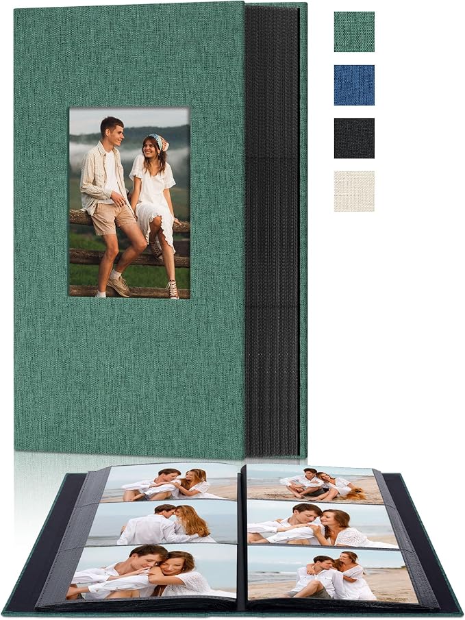 4x6 Slip In Photo Album Holds 300 Pockets Cloth Cover Dark Green | DIY cover window, Acid free pages, PVC free pockets, Family Travel Wedding, Gift ready by Remowith