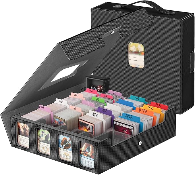 4-Row Trading Card Storage Box, Holds 3200+ Cards [US Patent], Black & Grey | Large Capacity, Portable Handle & Display Windows, Compatible with MTG, Commander, Sports Cards and Other Standard TCG Cards by Gomyrod