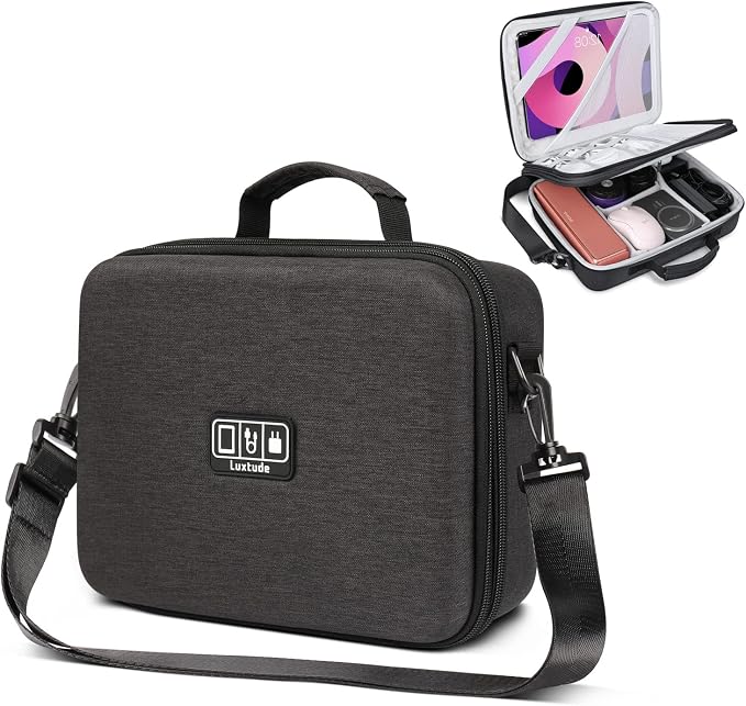 Luxtude Electronic Organizer Travel Case Large, Tech Organizer | Hard Case for Electronics with Shoulder Strap, Fits for iPad (Up to 11’’), Tech Gifts by Luxtude