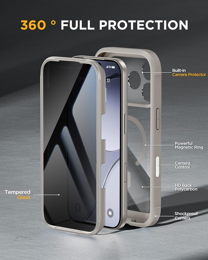 Miracase for iPhone 17 Pro Max Case with Privacy Screen Protector, Titanium | Compatible with MagSafe, 360° Full Body Protection, Full Camera Protection, Military-Grade Shockproof Phone Case 6.9" - Image 3