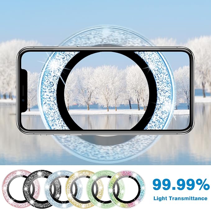 Compatible with iPhone 15 & 15 Plus Camera Lens Protector, Bling Glitter Diamond Lens Cover 9H Tempered Glass Camera Cover Anti Scratch Shockproof Screen Protector Individual Metal Lens Ring - - Image 3