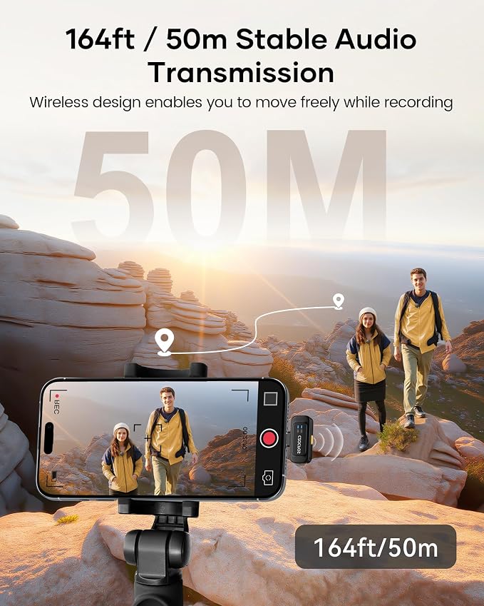 Wireless Lavalier Microphone for iPhone iPad Android with Charging Case,Lapel Mic with Noise Reduction,56H Battery Life, 164ft Range,Mini Microphone for Video Recording,YouTube,Vlog,Live Streaming - Image 3