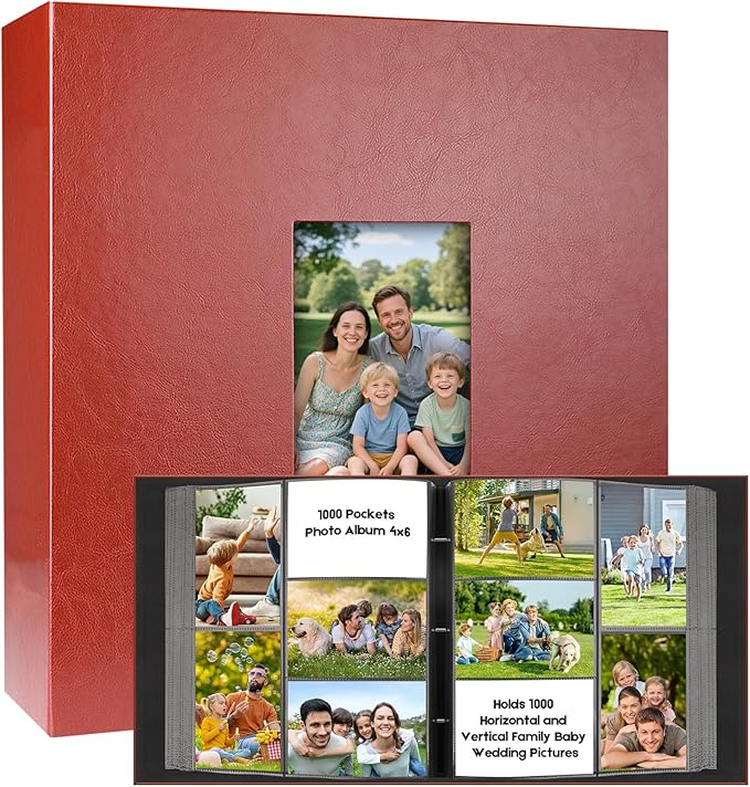 Veicevol Extra Large Photo Album 4x6 Pictures Holds 1000 Photos, Brown | PU Leather Hardcover, Horizontal and Vertical Photos, Removable Black Acid-Free Pages, Family Wedding & Everyday Photos by VEICEVOL