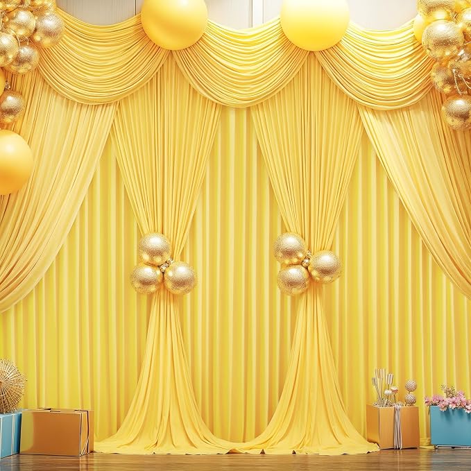 Yellow Backdrop Curtains-Wrinkle-Free Polyester Photography Drapes Party Curtain Background for Baby Shower Wedding Decorations- 32 X10FT (Yellow) - Image 5