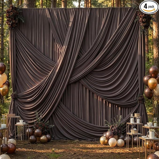 20x12 ft Brown Backdrop Curtains for Weddings, Birthdays and Photos by PartyVillage