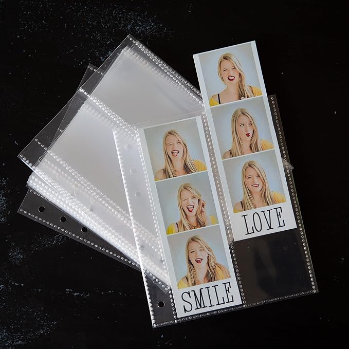 Photo Album For 2X6 Photo Booth Slip In Strips And 4X6 Pictures - 6 Ring Notebook Binder With 20 2 By 6 Sleeves - Fits 80 Photobooth Prints (PHOTO SLEEVES, 2X6) by SMILEWAVE