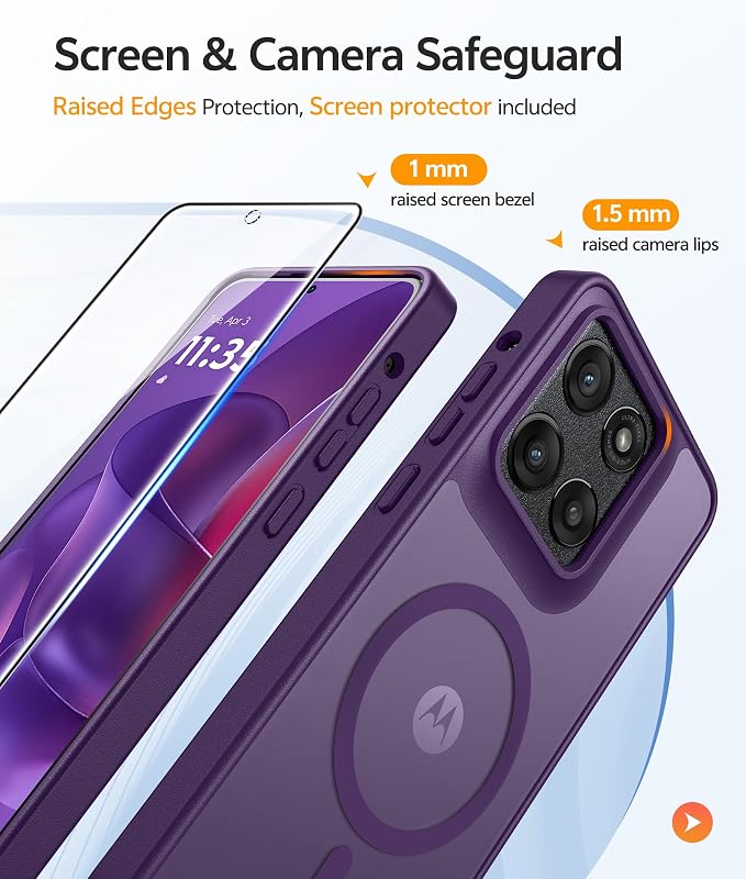 FNTCASE for Moto G Stylus 2026/2025 Case, Fit for Magsafe, Screen Protector | Translucent Matte Magnetic Back, 14FT Military Grade Drop Protection, Shockproof Protective Phone Cover, Purple - Image 4