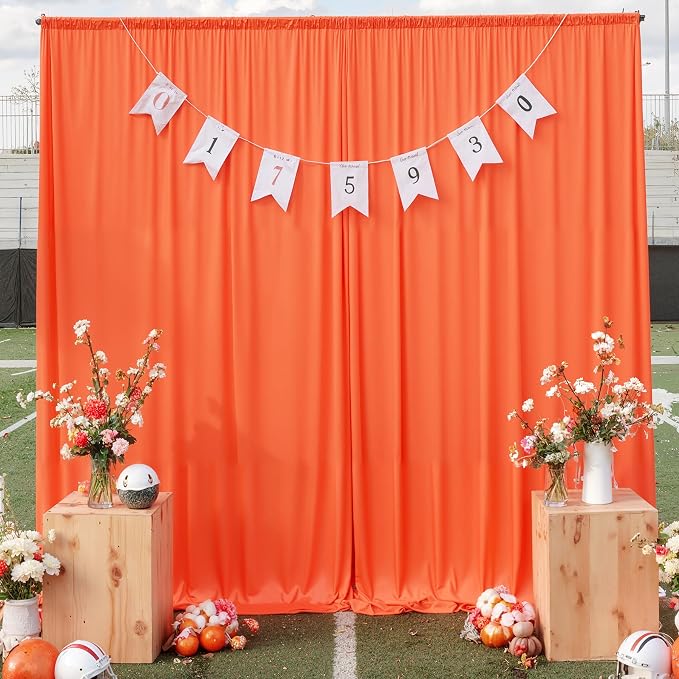50 ft x 10 ft Wrinkle Free Orange Backdrop Curtain for Parties, 10 Panels 10ft Polyester Orange Photo Backdrop Drapes for Graduation Birthday Wedding Party Stage Curtains - Image 6