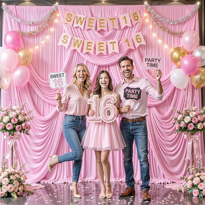 8 Panels Pink Backdrop Curtain for Parties Baby Shower Wrinkle Free Pink Photo Curtains Backdrop Drapes Fabric Decoration for Wedding Birthday Party 40ft(W) x 10ft(H) - Image 2