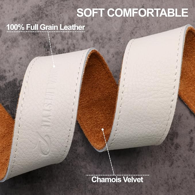 Padwa Lifestyle Milky White Leather Camera Strap - 1.5" Soft Full Grain Cowhide Camera Straps for Photographers, Soft Suede Fabric Padded Leather Strap with Quick Release fits All Cameras - Image 4