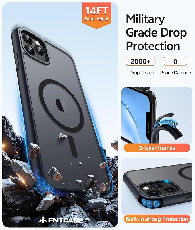 FNTCASE for iPhone 11 Pro Max Case, Fit for Magsafe, Translucent Matte Back | Magnetic Phone Cases, 14FT Military Grade Drop Protection, Slim Shockproof Protective Cover, Black - Image 5