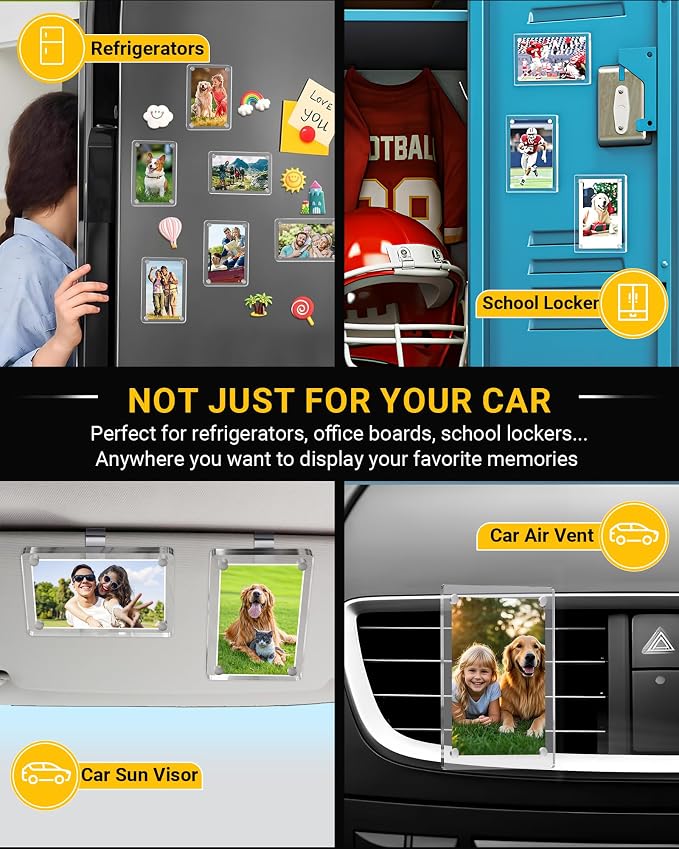 2Pcs Car Picture Holder for Sun Visor & Air Vent, 2.36"x3.5" Car Photo Clip | Clear Magnetic Acrylic Car Picture Frame for Polaroid, Instax Mini & Wallet-Size Photos, Personalized Car Decor Photo Gifts - Image 6
