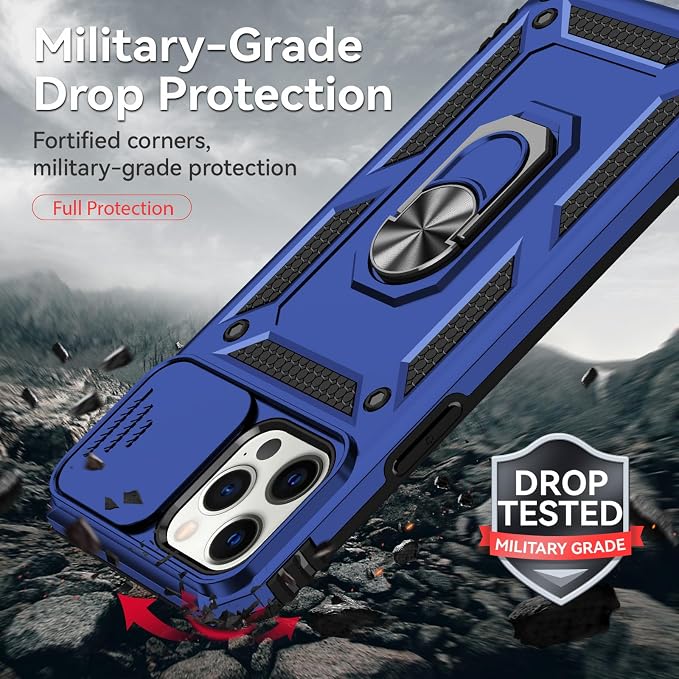 HNHYGETE for iPhone 12 Pro Max Case with Screen Protector: [Military Grade 20ft. Drop Tested] Slide Camera Cover Ring Shockproof Protective Phone Case for - iPhone 12 Pro Max (Blue) - Image 3