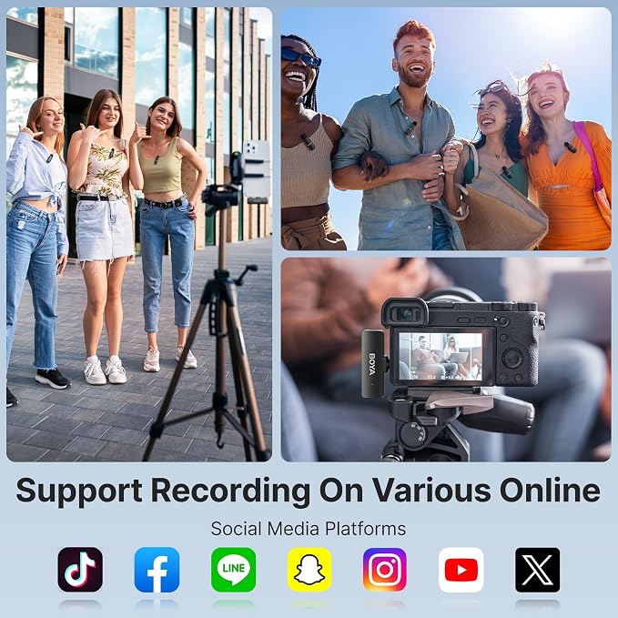 BOYA BY-V4 Wireless Microphones for Cameras DSLR Camcorder with Charging case, 12H Battery Life, 650ft Range, 4-Channel Omnidirectional Noise Canceling Lavalier Mic for Live Streaming Vlog - Image 6