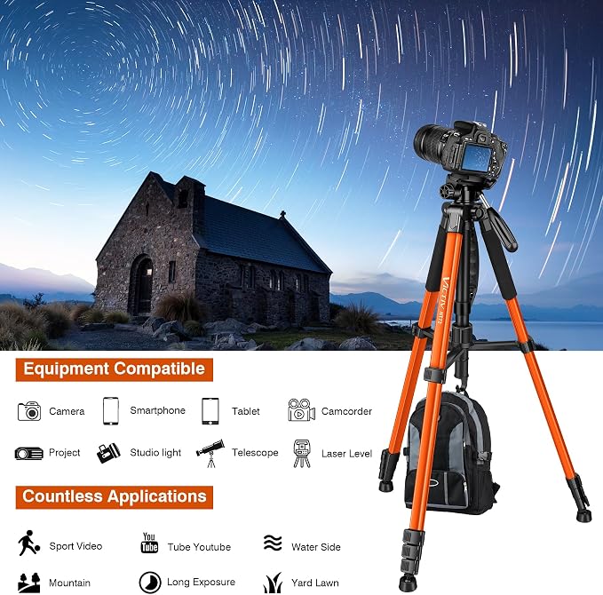 Tripod for Camera, 72" Tall Camera Tripod & Monopod with Remote, Professional Heavy Duty Compact Camera Stand for Phone, DSLR, Spotting Scope, Telescope, Binocular - Image 6