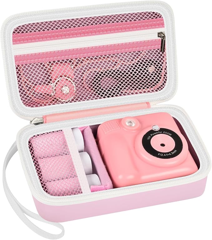 Kids Instant Print Camera Travel Case for Girl Boy with Wrist Strap | For ESOXOFFORE/ for Dylanto/ for WEEFUN/ for Anchioo/ for GKTZ/ for Amzelas/ for Mafiti, Mesh Pocket, Pink, Case Only by Grapsa
