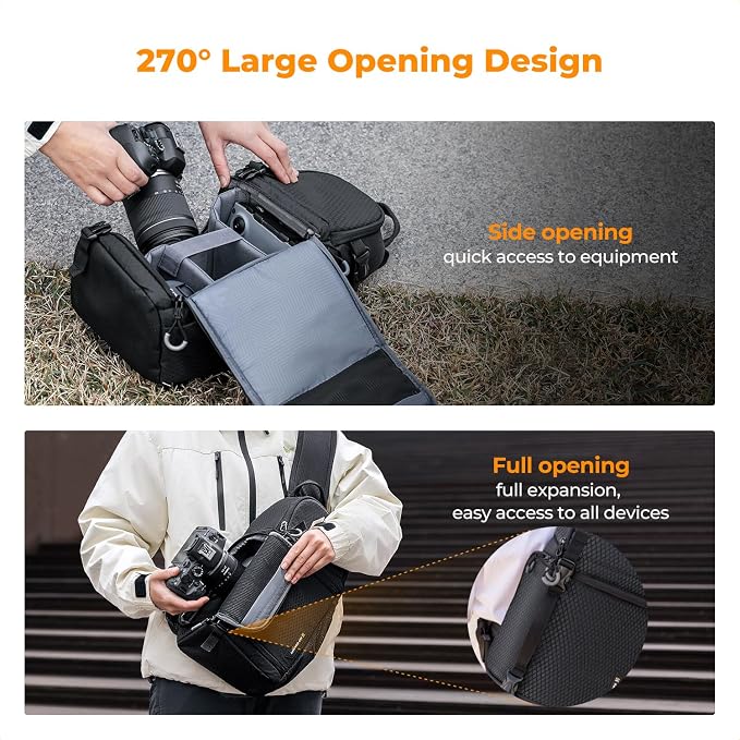 K&F CONCEPT Camera Sling Bag, Compact Crossbody Backpack, 10L | Fits Mirrorless & Small DSLR. Water-Repellent Twill Fabric. 5 Removable Dividers. Adjustable Strap 20.5–39.8 in. BS11 - Image 5