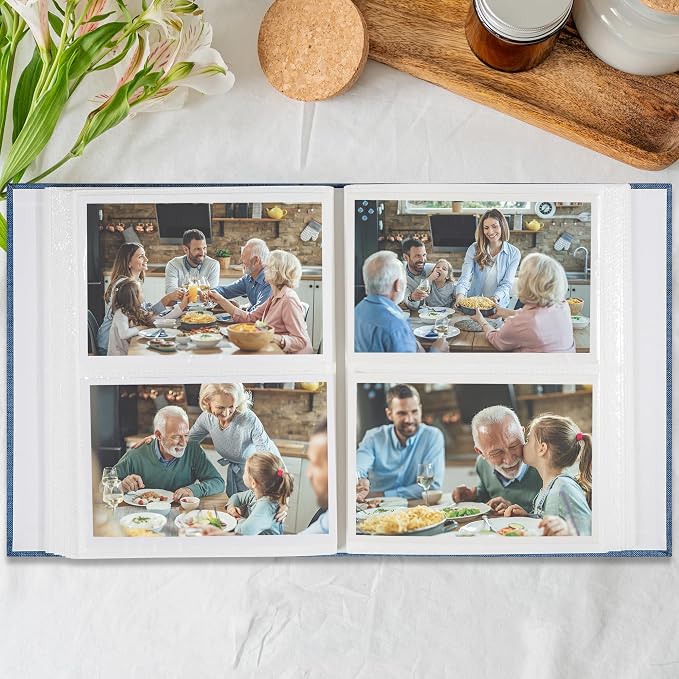 Vienrose Photo Album 4x6 Photos 200 Pockets Linen Cover Slip-in Photo Book with Round Window for Wedding, Vacation Memories, Personalized Picture Organizer, Blue - Image 4